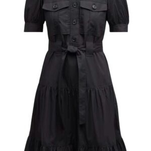 10 Crosby Derek Lam Black Tiered Shirt Dress with Tie Waist